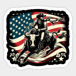 Rodeo Bull Rider Patriotic American Flag for Cowboys Sticker